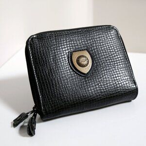Vintage PERRY ELLIS America Black Pebbled Faux Black Leather Zip Wallet Unisex